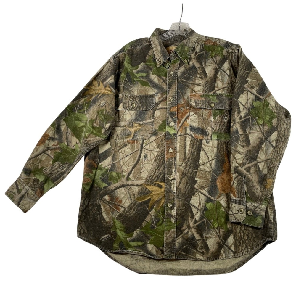 Wells Creek Realtree Hardwoods Camouflage Button Down Flannel Shirt Mens Large